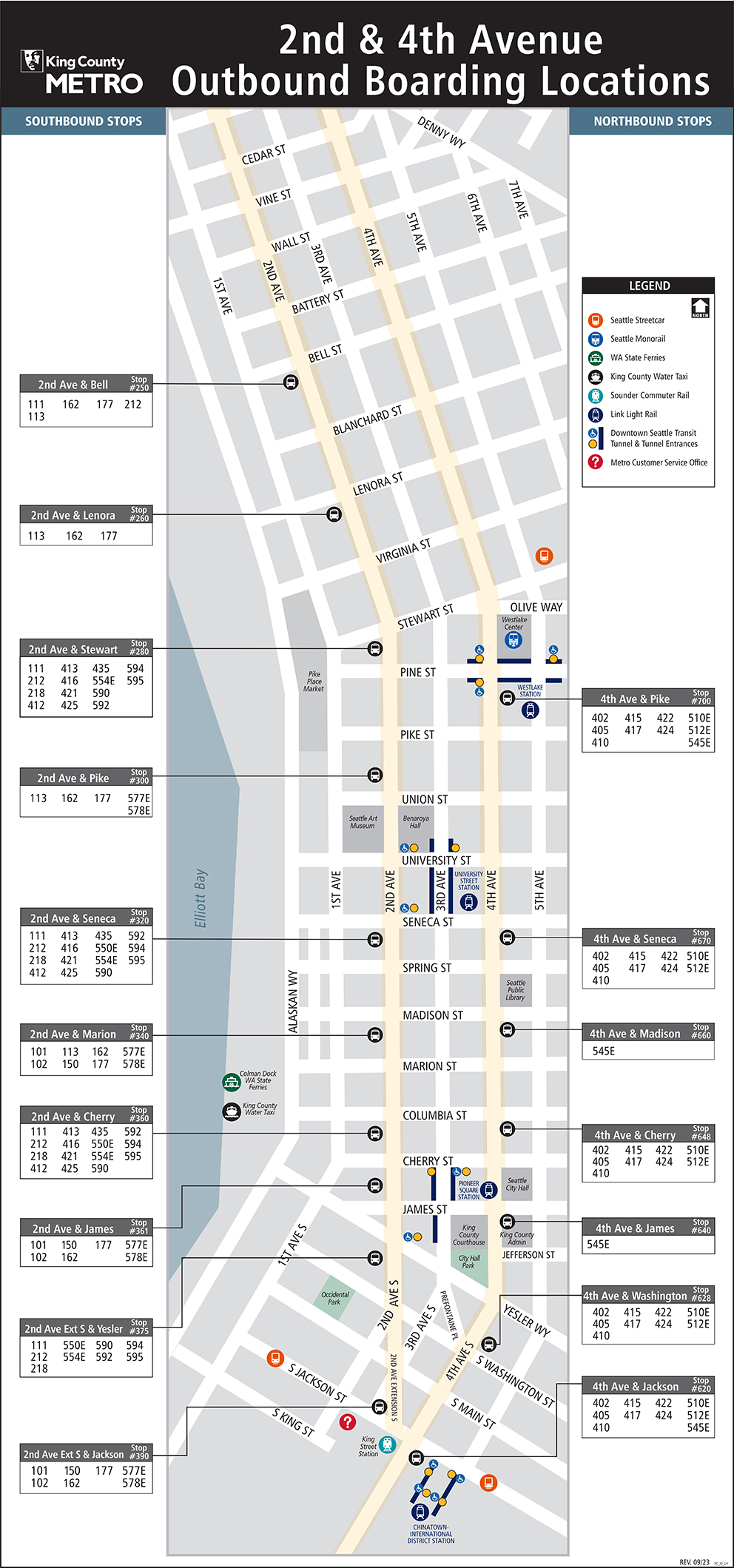 Map showing 2nd and 4th Avenue boarding locations